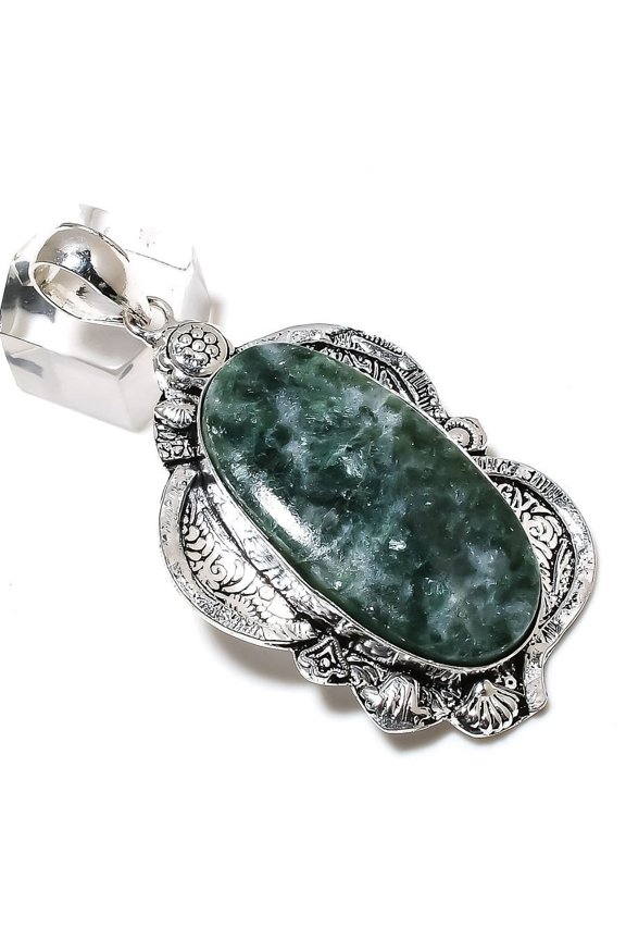 Natural Seraphantine Gemstone Handmade 925 Sterling Silver Pendant 2.80"