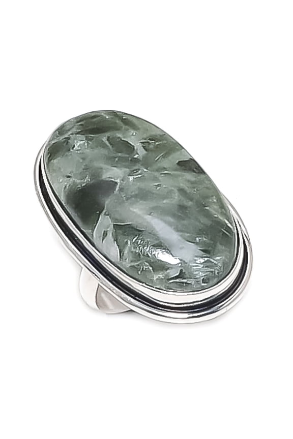 Natural Seraphinite Gemstone 925 Sterling Silver Jewelry Ring Size 6