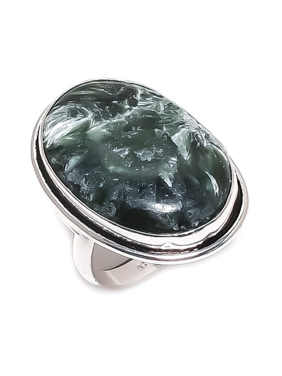 Natural Seraphinite Gemstone 925 Sterling Silver Jewelry Ring Size 7.5