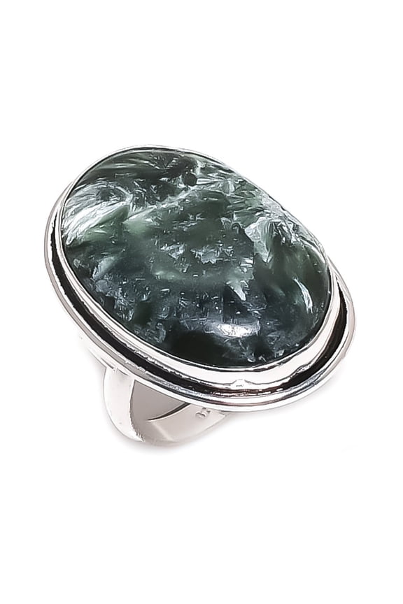 Natural Seraphinite Gemstone 925 Sterling Silver Jewelry Ring Size 7.5