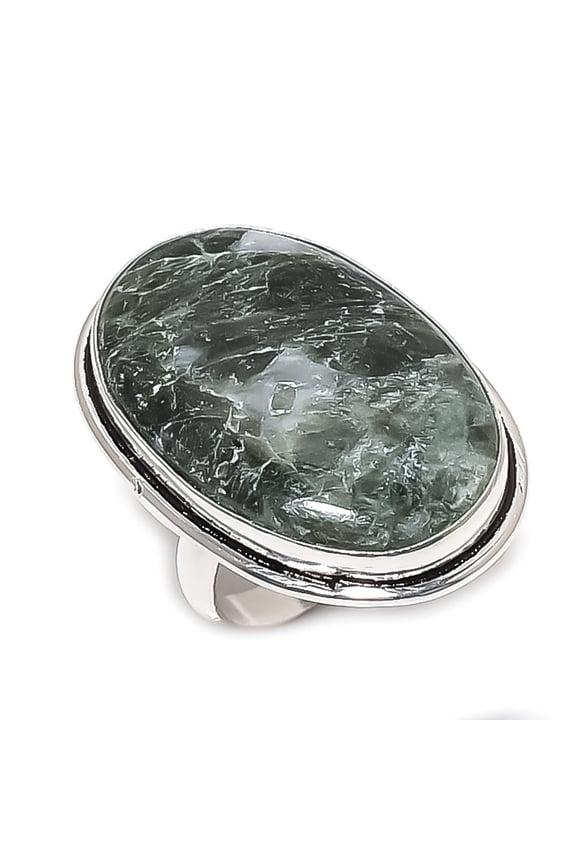 Natural Seraphinite Gemstone 925 Sterling Silver Jewelry Ring Size 7