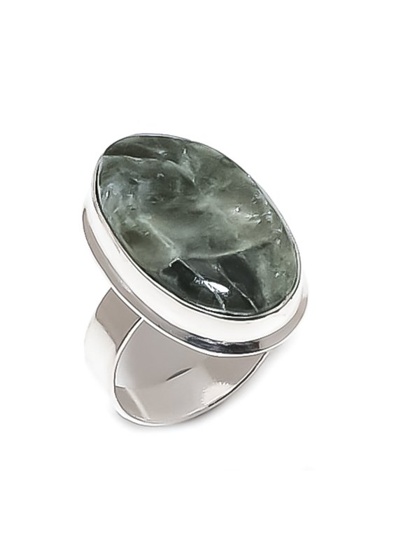 Natural Seraphinite Gemstone 925 Sterling Silver Jewelry Ring Size 8.5