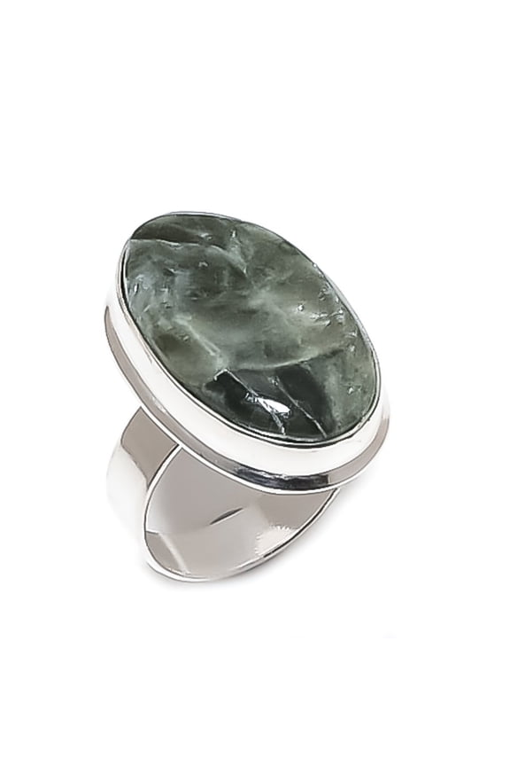 Natural Seraphinite Gemstone 925 Sterling Silver Jewelry Ring Size 8.5