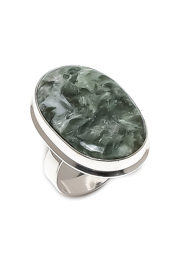 Natural Seraphinite Gemstone 925 Sterling Silver Jewelry Ring Size 8