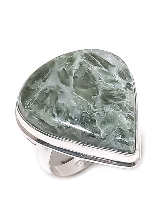 Natural Seraphinite Gemstone 925 Sterling Silver Jewelry Ring Size 8