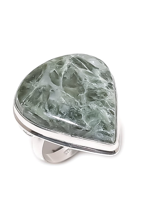 Natural Seraphinite Gemstone 925 Sterling Silver Jewelry Ring Size 8