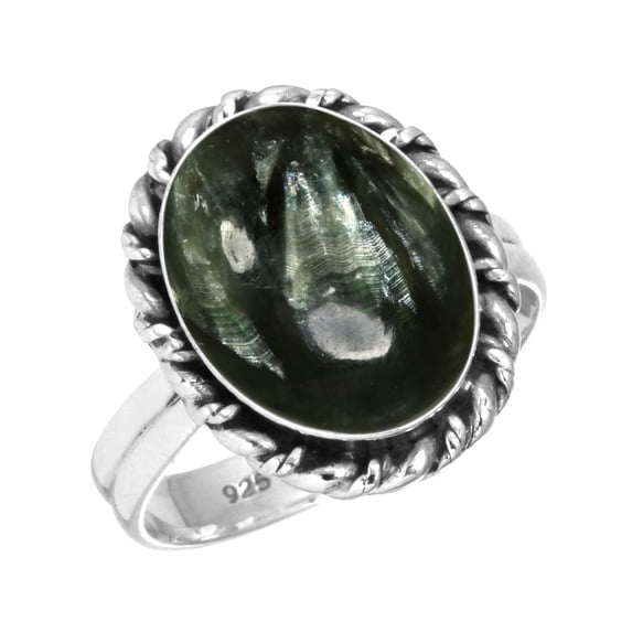 Natural Seraphinite Ring 925 Sterling Silver Handmade Jewelry