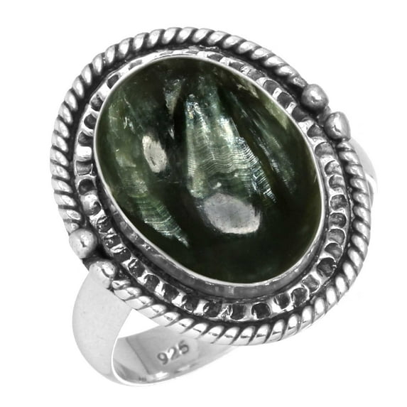 Natural Seraphinite Ring 925 Sterling Silver Handmade Jewelry