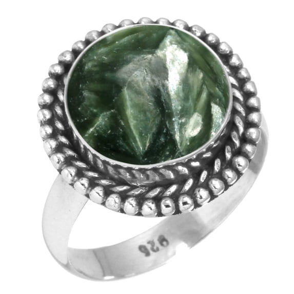 Natural Seraphinite Ring 925 Sterling Silver Handmade Jewelry