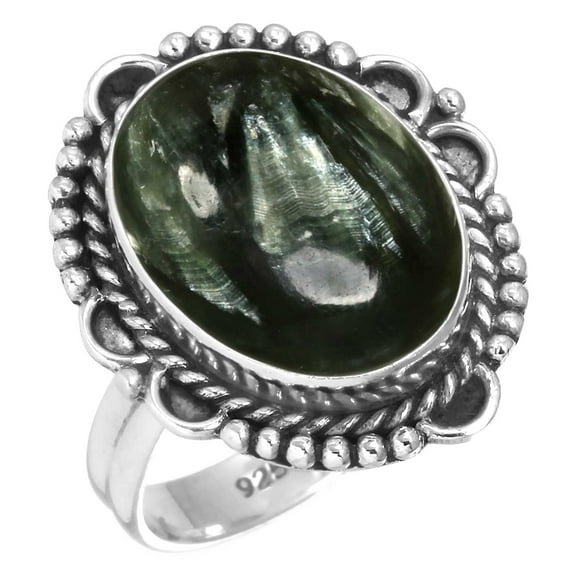 Natural Seraphinite Ring 925 Sterling Silver Handmade Jewelry