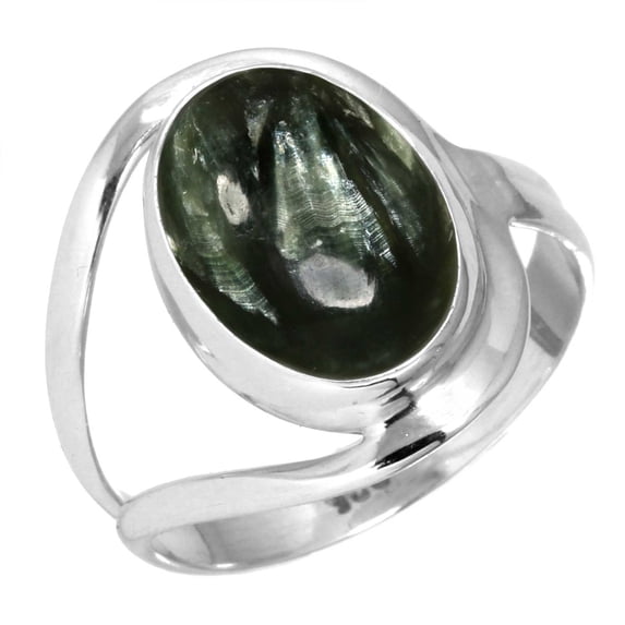 Natural Seraphinite Ring 925 Sterling Silver Handmade Jewelry
