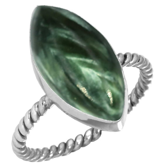 Natural Seraphinite Women Jewelry 925 Sterling Silver Ring