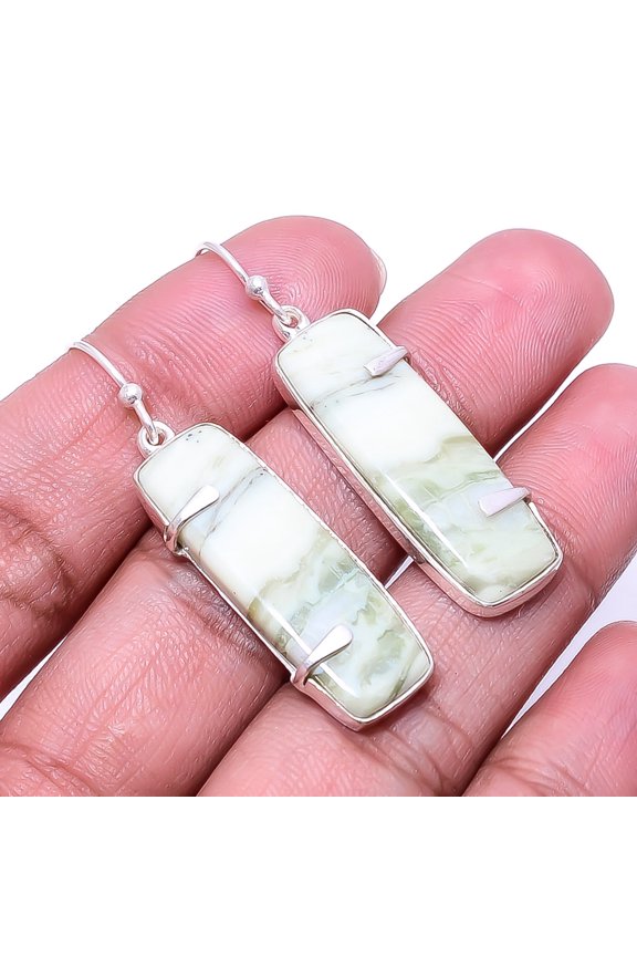 Natural Serpentine 925 Sterling Silver Earring 1.76" E11, Christmas Gift, Handmade Jewelry, Dangle Earring