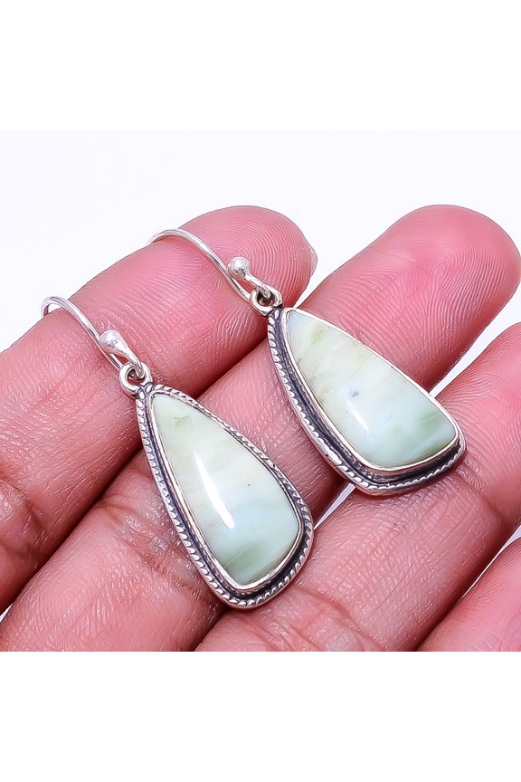 Natural Serpentine 925 Sterling Silver Handmade Earring 1.56" E, Christmas Gift, Handmade Jewelry, Dangle Earring