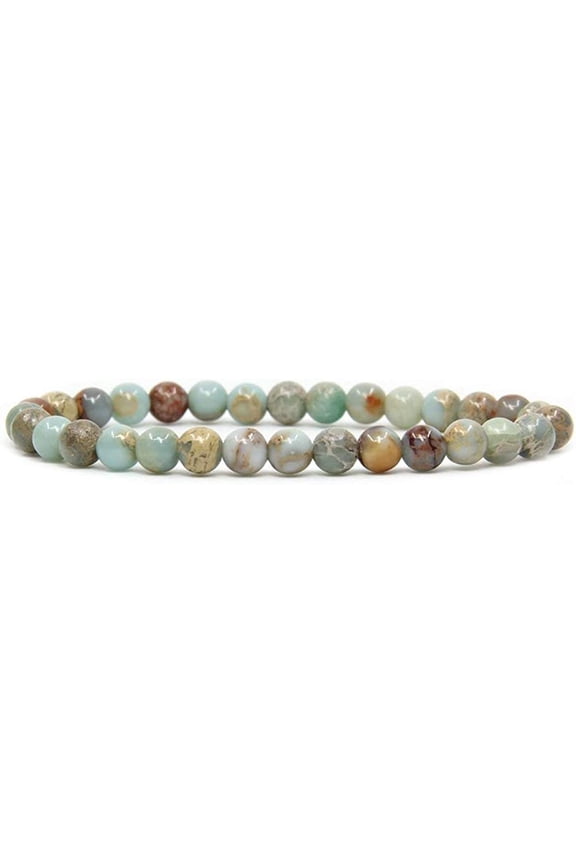 Natural Serpentine Gemstone 6mm Round Beads Stretch Bracelet 7" Unisex