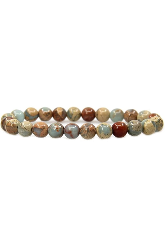 Natural Serpentine Gemstone 8mm Round Beads Stretch Bracelet 7" Unisex