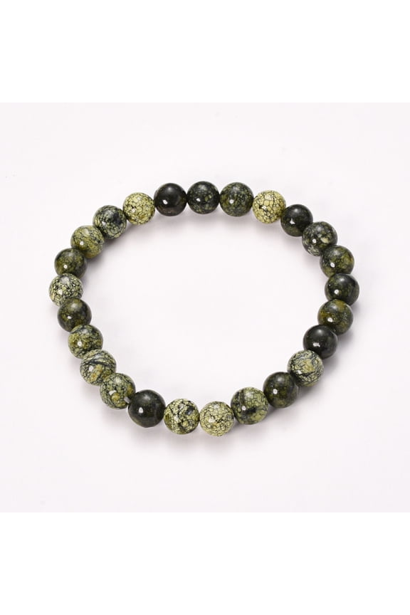 Natural Serpentine/Green Lace Stone Beaded Stretch Bracelets Round 2-1/8 inch(55mm) Bead: 10mm