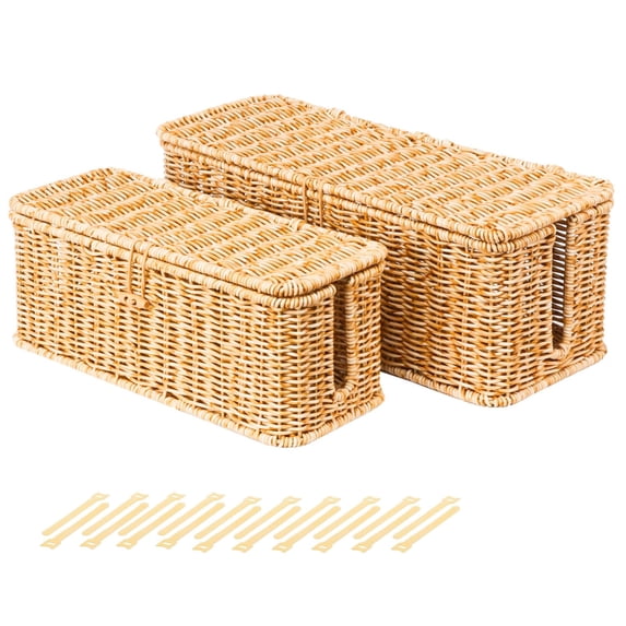 Natural Set (L+M) Rattan Style Cable Management Box for Desk, TV, PC, Router