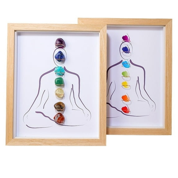 Natural Seven-Color Crystal Rolling Stones in Frame, Chakra Stones Crystal Set for Healing and Meditation, Spiritual Decor