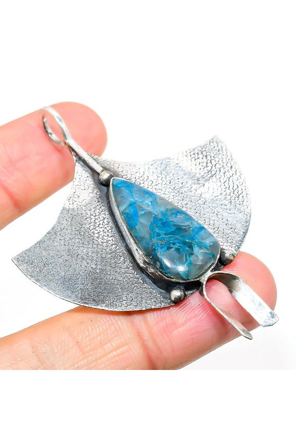 Natural Shattuckite Gemstone Handmade 925 Sterling Silver Pendant 2.56"