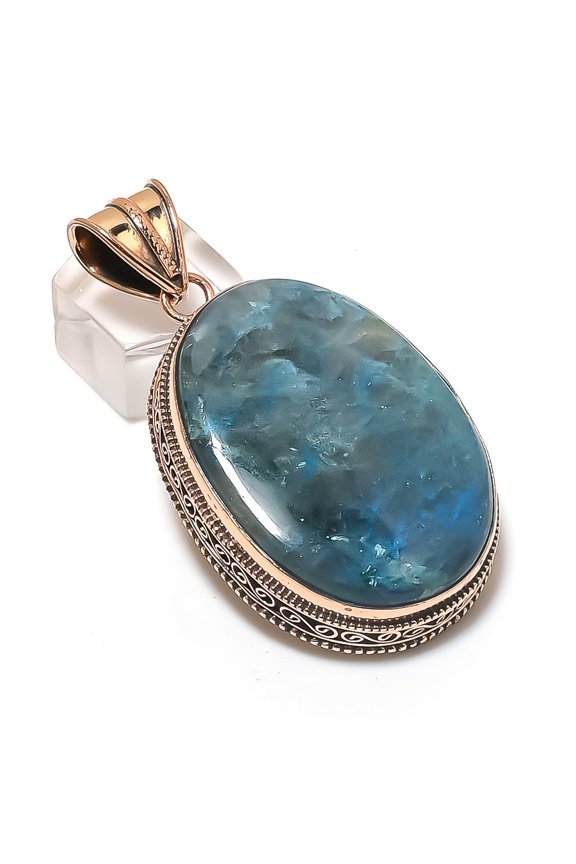 Natural Shattuckite Gemstone Handmade Copper Jewelry Pendant 2.48"