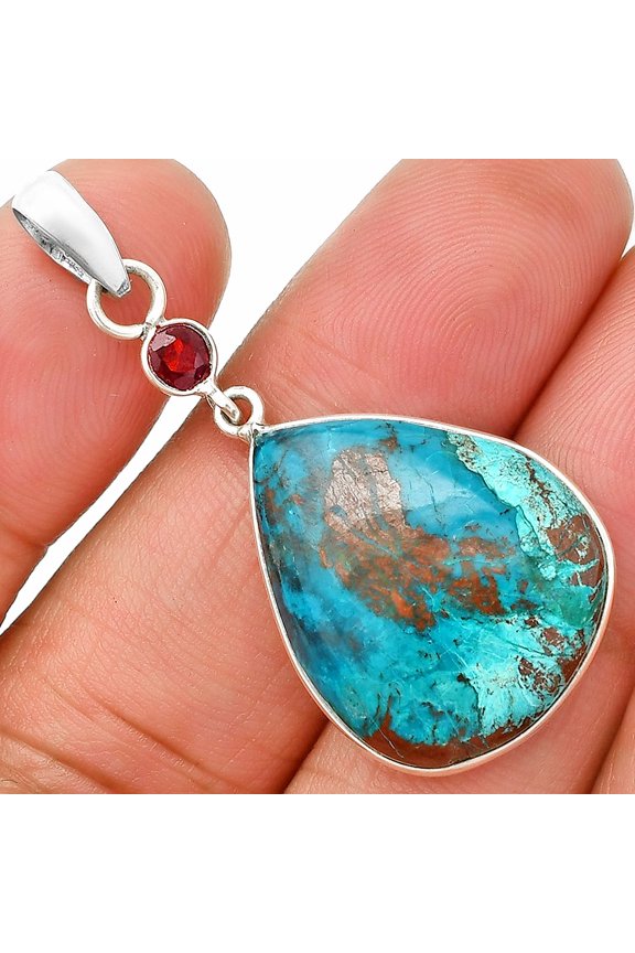 Natural Shattuckite - USA & Garnet 925 Sterling Silver Pendant Jewelry P-1098 SDP150951