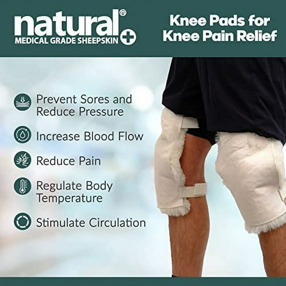 Natural Sheepskin Knee Pads for Knee Pain Relief, Set of 2 | 100% Genuine Medical Grade Sheepskin Knee Straps for Knee Support, Pressure Relief & Bed Sores, Natural, 11.5" x 7"