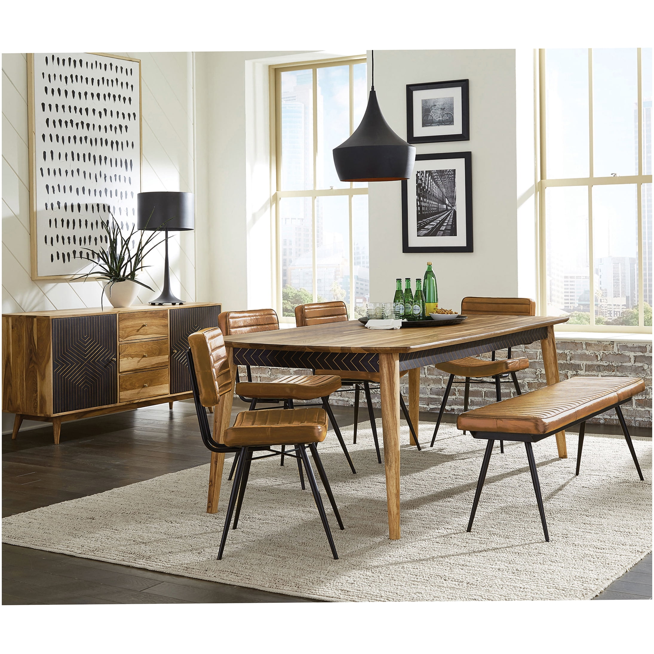 Natural Sheesham Wood Dining Table for 6, Mid-Century Modern Kitchen ...