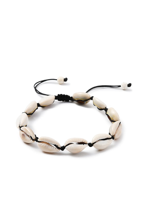 Natural Shell Bead Anklet with Turquoise Beads Nylon Adjustable Anklet Black Inner Diameter: 2-1/8~3-3/8 inch(5.35~8.5cm)