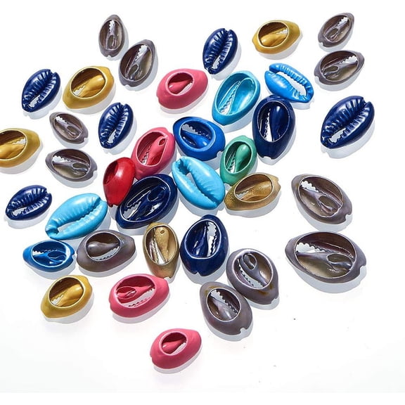 Natural Shell Beads Dyed Cowrie Shell Mixed Color 15~19x10~13x6~7mm Hole: 1~3mm