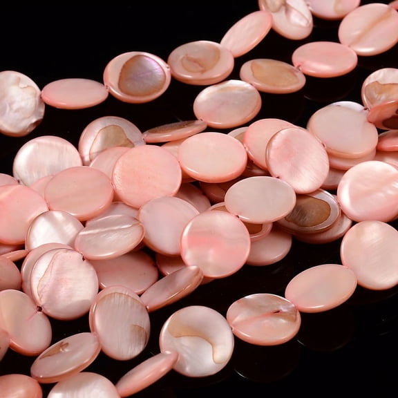 Natural Shell Beads Strands Dyed Flat Round Pink about 13.5~15.5mm in diameter 3mm thick hole: 2mm 28pcs/strand 16 inch