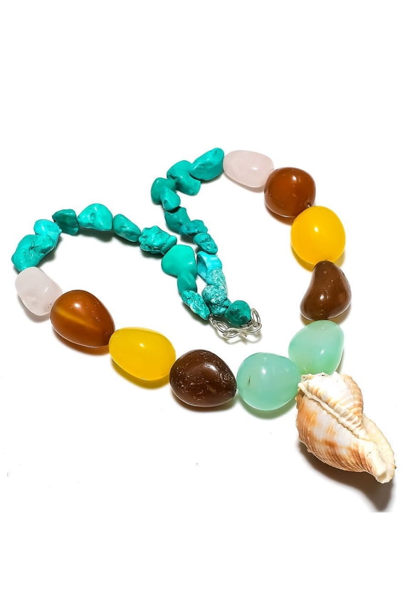 Natural Shell, Chalcedony Gemstone 925 Sterling Silver Necklace 18"