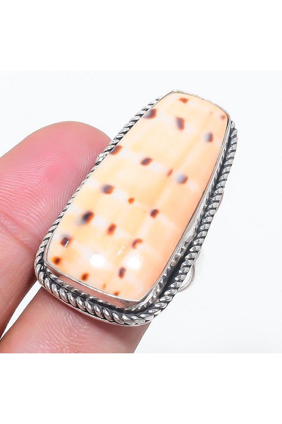 Natural Shell Gemstone Handmade 925 Sterling Silver Jewelry Ring Size 8