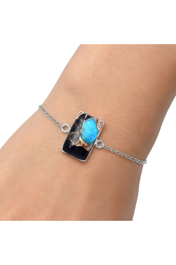 Natural Shell In Black Blue Turquoise 925 Sterling Silver Bracelet Jewelry SDB3016