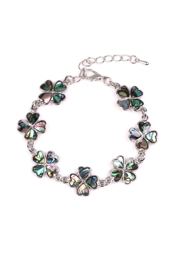 Natural Shell Link Chain Bracelet for Women Clover 7-1/2 inch(19cm)