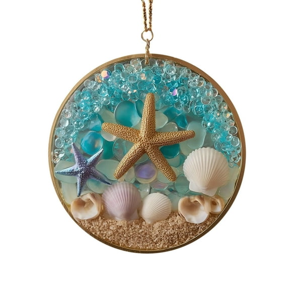 Natural Shell Starfish Hanging Wall Ornament, Nautical Coastal Pendant Decor, Window String Accessory for Living Room, Bathroom Vanity Layout