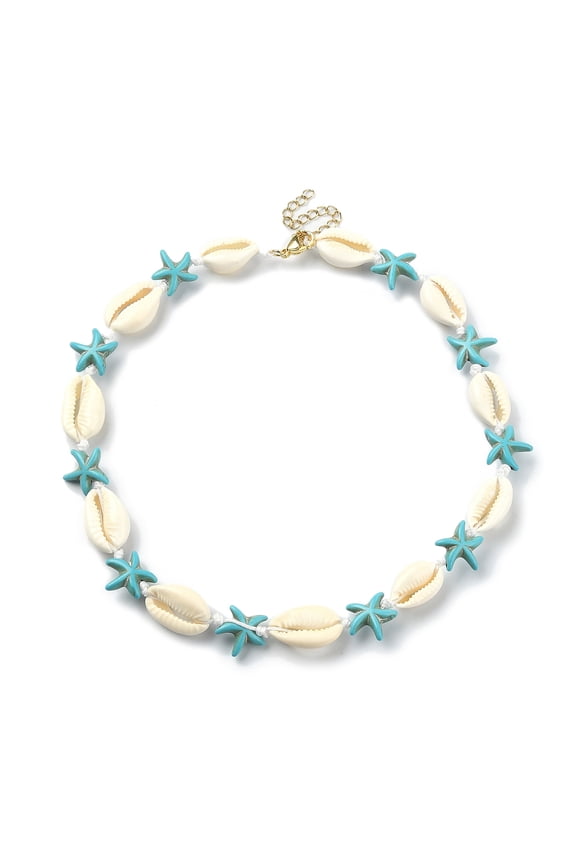 Natural Shell & Turquoise Starfish Beaded Necklace with 304 Stainless Steel Clasps Turquoise 15.75 inch(40cm) DIY
