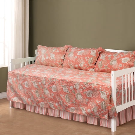 Natural Shells Coral 5 Pcs Daybed Quilt Set Lightweight Cotton Machine Washable Reversible