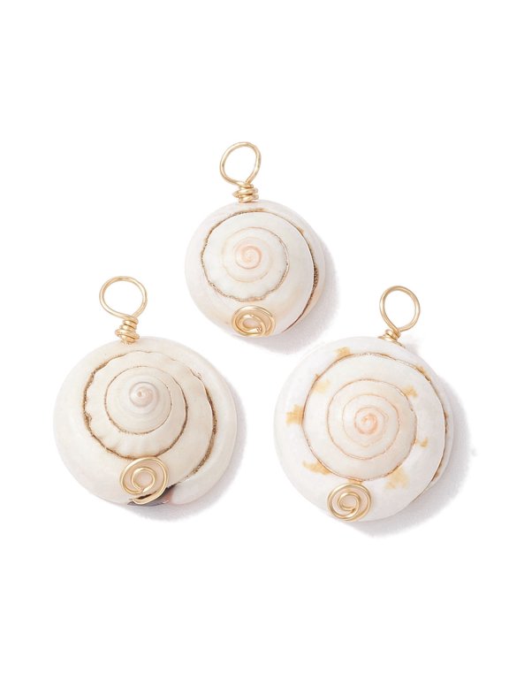 Natural Shiva Eye Shell Copper Wire Wrapped Pendants Shell Shape Charms Light golden 22~26x15~21x8~13mm Hole: 3.5mm