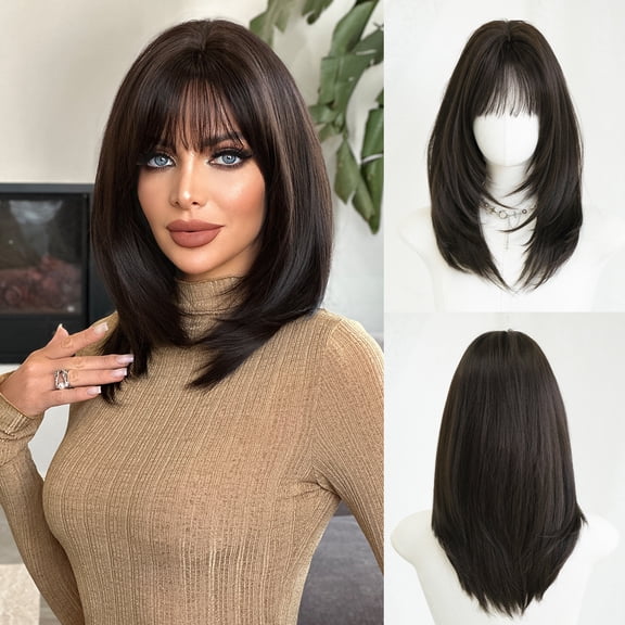 Natural Shoulder-Length Straight High-Layered Realistic Wig With Bangs, Full Head Wig for Women