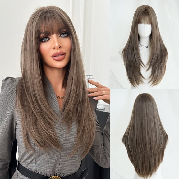 Natural Shoulder-Length Straight High-Layered Realistic Wig With Bangs, Full Head Wig for Women