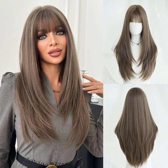 Natural Shoulder-Length Straight High-Layered Realistic Wig With Bangs, Full Head Wig for Women
