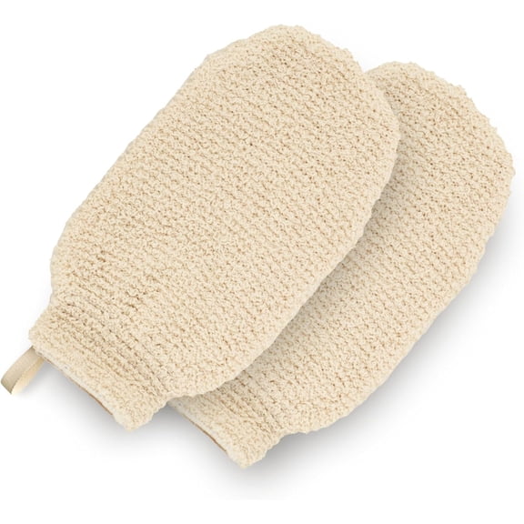 Natural Shower Mitts - Hemp Bath Gloves for Skin Exfoliation, Mitt Washcloth for Body Scrub and Cleansing - Soft Loofah for Men and Women - Set of 2 Wash Mittens