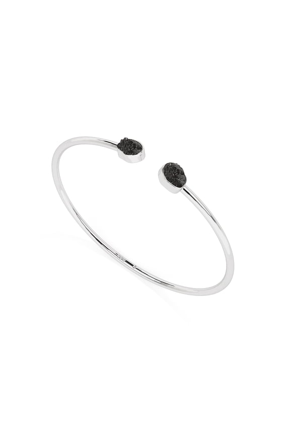 Natural Shungite Rough Shape Twister Bangle Bracelet in Sterling Silver for Women, Special Birthstone Jewelry for Her Birthday, Wedding Anniversary, Christmas, Mothers Day