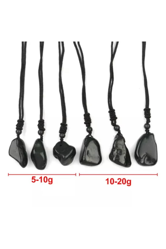 Natural Shungite Stones Crystal Necklace Rope Pendant Reiki Healing Protection