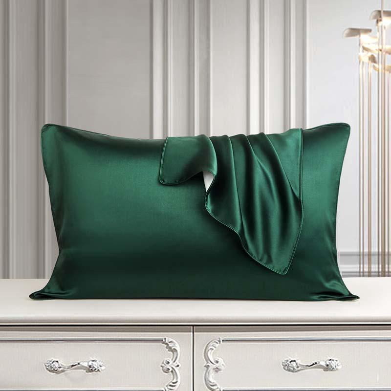 Natural Silk Satin Pillow Cases for Women 2 Pack,Mulberry Silk Pillowcases Standard, Health, Smooth, Anti Acne, Beauty Sleep, Emerald (48X74cm)