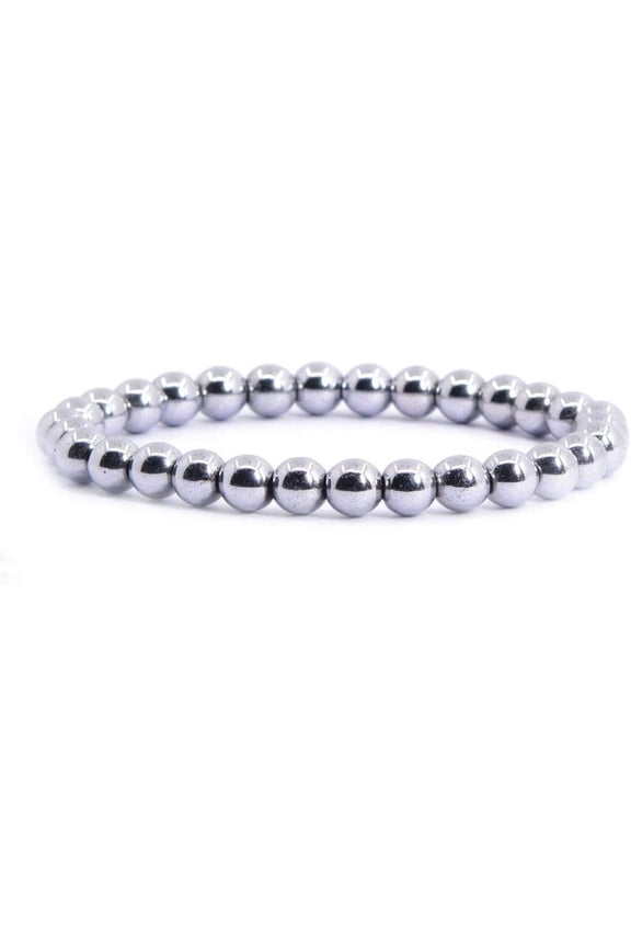 Natural Silver Coated Hematite 6mm round Shape smooth Cut Beads Stretchable Bracelet for Men & Women.