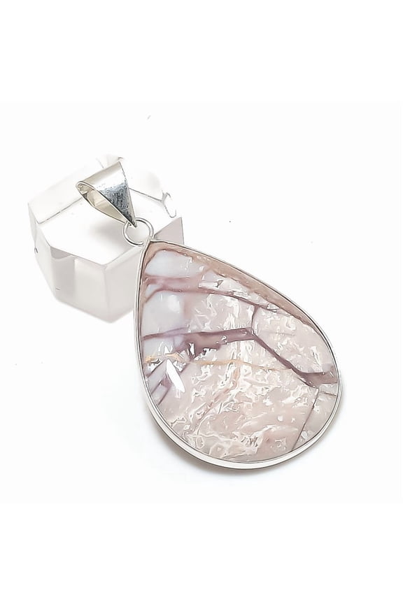 Natural Silver Leaf Jasper 925 Sterling Silver Jewelry Pendant 1.97"