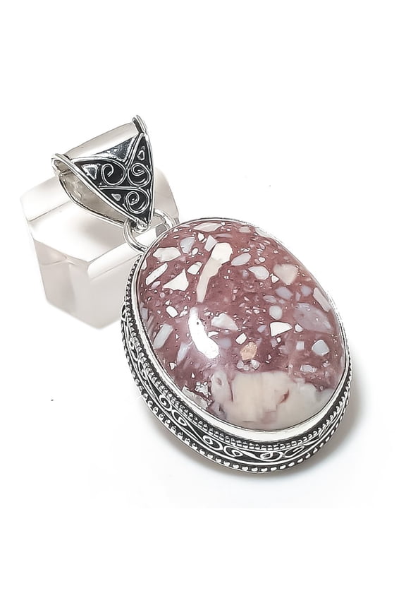 Natural Silver Leaf Jasper 925 Sterling Silver Jewelry Pendant 2.05"
