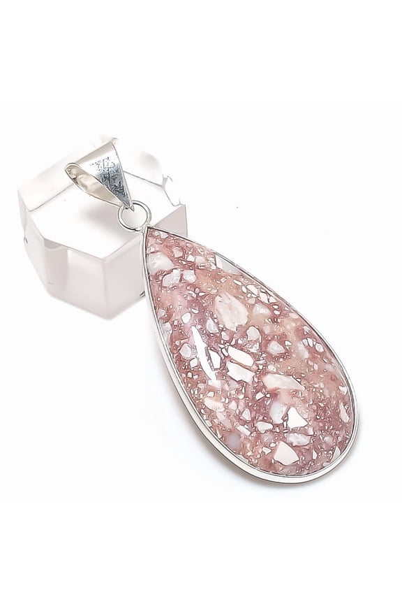 Natural Silver Leaf Jasper 925 Sterling Silver Jewelry Pendant 2.09"